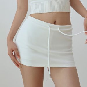 Sweet Cool Girl Drawstring A-Line Bodycon Mini Skirt - Summer Casual Versatile Fashion for Y2K and 90s Inspired Styles