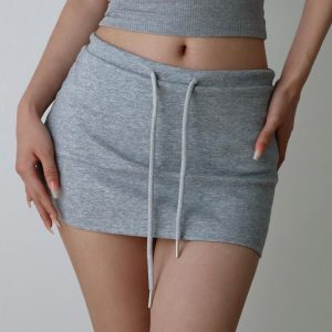 Sweet Cool Girl Drawstring A-Line Bodycon Mini Skirt - Summer Casual Versatile Fashion for Y2K and 90s Inspired Styles