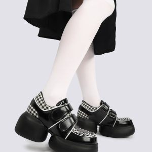 Sweet Cool Mary Jane Shoes for Women - Cute Height-Increasing Velcro Platform Leather Flats - Y2K Style
