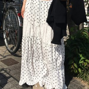 Sweet Princess Style Polka Dot A-Line Midi Skirt for Women, Fashionable Vintage-Inspired Versatile Long Skirt, Age-Reducing Fashion