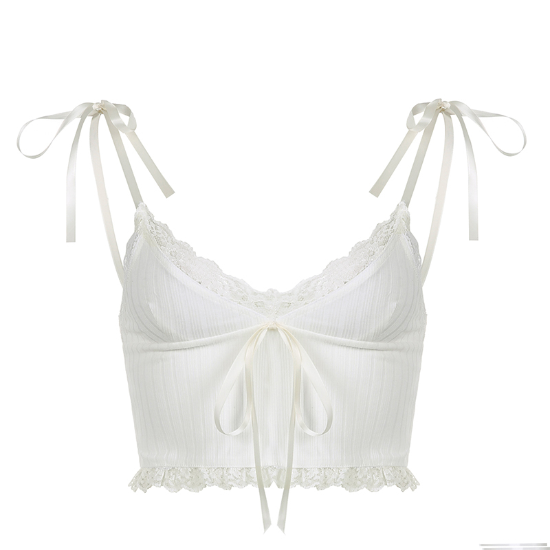 Sweet Sexy Lace Splicing Camisole with French Bow - Cute Girl Top for 90s and Y2K Inspired Fashion