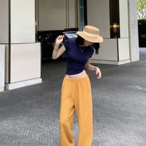 Tencel Linen Drawstring Wide-Leg Pants for Women - Casual Summer Loose Long Pants, Breathable Fashion Essentials