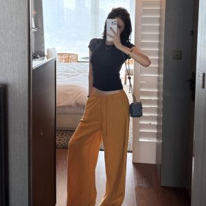 Tencel Linen Drawstring Wide-Leg Pants for Women - Casual Summer Loose Long Pants, Breathable Fashion Essentials