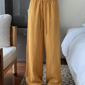 Tencel Linen Drawstring Wide-Leg Pants for Women - Casual Summer Loose Long Pants, Breathable Fashion Essentials