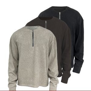Textured Half-Zip Long Sleeve Sweater with Excella Zipper - Trendy Casual Layering for Fall and Winter Fashion
