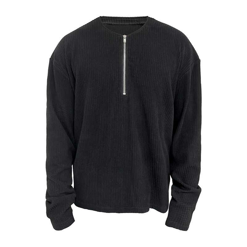 Textured Half-Zip Long Sleeve Sweater with Excella Zipper - Trendy Casual Layering for Fall and Winter Fashion