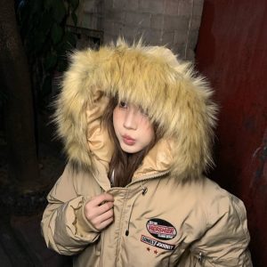 Thick Fur Collar Hooded Cotton Jacket for Men and Women - Casual Loose Fit Windproof Winter Coat in American Style