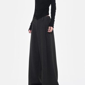Thick Grey Versatile Suit Pants for Women, Straight Wide-Leg Floor-Length Trousers, Autumn/Winter Fashion Essentials