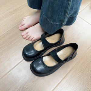 Thick-Soled Black Mary Jane Loafers for Women - Retro Japanese JK Style Round-Toe Shoes for Spring Summer, Perfect with Skirts