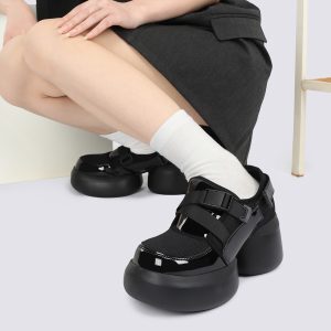 Thick-Soled Black Mary Jane Sneakers for Women - Summer 2025 Spicy Girl Mesh Leather Footwear