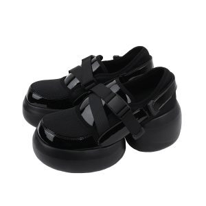 Thick-Soled Black Mary Jane Sneakers for Women - Summer 2025 Spicy Girl Mesh Leather Footwear