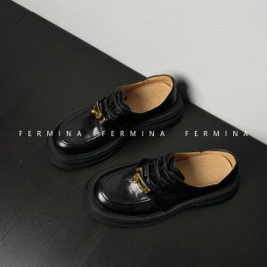 Thick-Soled British-Style Loafers for Women - Chunky Heels, Lace-Up Design, Height-Increasing Leather Shoes for Spring 2024