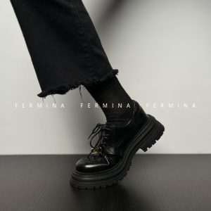 Thick-Soled British-Style Loafers for Women - Chunky Heels, Lace-Up Design, Height-Increasing Leather Shoes for Spring 2024