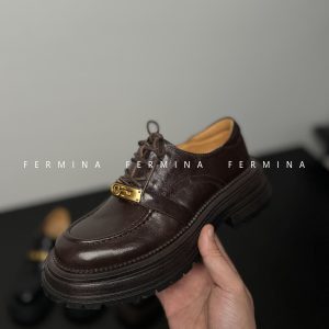 Thick-Soled British-Style Loafers for Women - Chunky Heels, Lace-Up Design, Height-Increasing Leather Shoes for Spring 2024