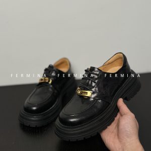 Thick-Soled British-Style Loafers for Women - Chunky Heels, Lace-Up Design, Height-Increasing Leather Shoes for Spring 2024