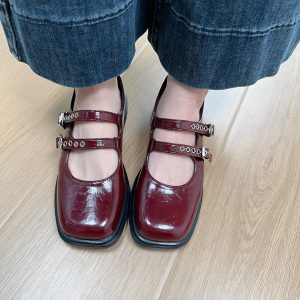 Thick-Soled Brown Mary Jane Shoes for Women – Retro Japanese JK Round-Toe Chunky Heel Leather for Spring/Summer 2024