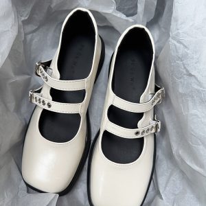 Thick-Soled Brown Mary Jane Shoes for Women – Retro Japanese JK Round-Toe Chunky Heel Leather for Spring/Summer 2024