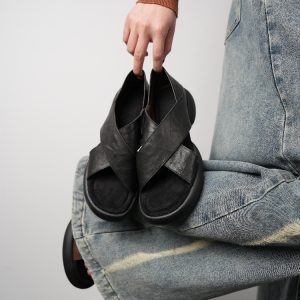Thick-Soled Casual Sandals for Women, Lightweight Genuine Leather Summer Beach Shoes, Short-Height Increasing Vacation Footwear