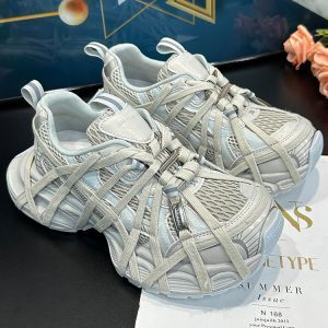 Thick-Soled Height-Increasing Dad Shoes for Women - 2025 Spring/Summer Niche Spider Web Mesh Lace-Up Casual Sneakers