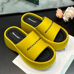 Thick-Soled Letter Slide Sandals for Women - Summer 2025 Height-Increasing Versatile Beach Flip-Flops for Petite Sizes