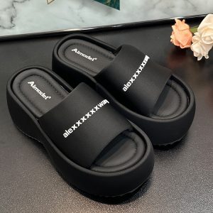 Thick-Soled Letter Slide Sandals for Women - Summer 2025 Height-Increasing Versatile Beach Flip-Flops for Petite Sizes