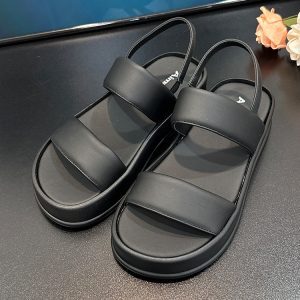 Thick-Soled One-Strap Sandals for Women - 2025 Summer Casual Roman Shoes, Soft Sole, Comfortable Black Footwear