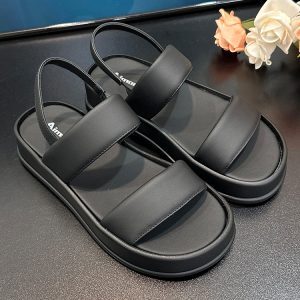 Thick-Soled One-Strap Sandals for Women - 2025 Summer Casual Roman Shoes, Soft Sole, Comfortable Black Footwear