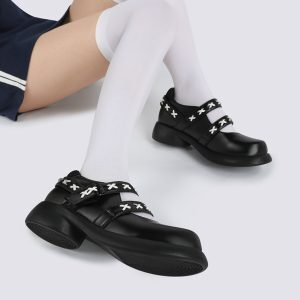 Thick-Soled Round-Toe Velcro Women's Flats - Sweet College Style for Spring/Summer 2025, Trendy Niche Design