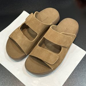 Thick-Soled Suede Half Slippers for Women - Retro Velcro One-Strap Casual Summer Footwear 2025 Style
