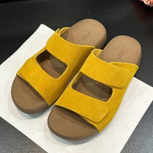 Thick-Soled Suede Half Slippers for Women - Retro Velcro One-Strap Casual Summer Footwear 2025 Style