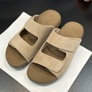Thick-Soled Suede Half Slippers for Women - Retro Velcro One-Strap Casual Summer Footwear 2025 Style