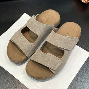 Thick-Soled Suede Half Slippers for Women - Retro Velcro One-Strap Casual Summer Footwear 2025 Style