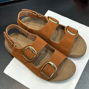 Thick-Soled Suede Sandals for Women - 2025 Summer Casual Retro Double Buckle Beach Roman Shoes, Versatile Soft-Bottom Footwear
