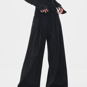 Thick Wide-Leg Casual Pants for Women, Loose Slimming Floor-Length Trousers, Autumn/Winter Fashion, Y2K Style