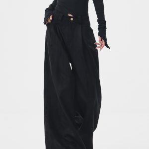 Thick Wide-Leg Casual Pants for Women, Loose Slimming Floor-Length Trousers, Autumn/Winter Fashion, Y2K Style