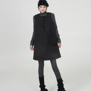 Thickened Black Polka Dot Suspender Dress for Women - Korean Style Long Loose Dress for Autumn & Winter Fashion