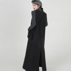 Thickened Black Polka Dot Suspender Dress for Women - Korean Style Long Loose Dress for Autumn & Winter Fashion