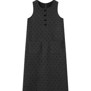 Thickened Black Polka Dot Suspender Dress for Women - Korean Style Long Loose Dress for Autumn & Winter Fashion