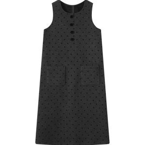 Thickened Black Polka Dot Suspender Dress for Women - Korean Style Long Loose Dress for Autumn & Winter Fashion