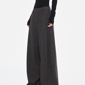 Thickened Gray Wide-Leg Suit Pants for Women - Straight Loose Draped Versatile Floor-Length Trousers - Y2K Fashion Style