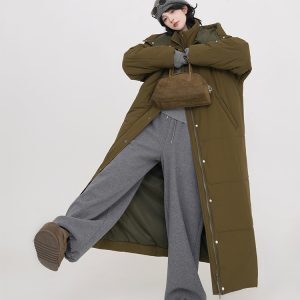 Thickened Hooded Long Sleeve Cotton Coat for Women - Solid Color Over-Knee Warm Jacket in Korean Style for Winter