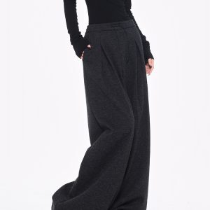 Thickened Woolen Pleated Wide-Leg Suit Pants for Women in Gray - Versatile Loose Slimming Style for Autumn/Winter Fashion