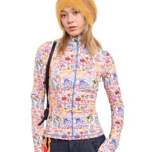 Tight Long Sleeve Knitted Base Layer with Original Rice Base Print - Unique Artist Design for 90s and Y2K Style Fashion