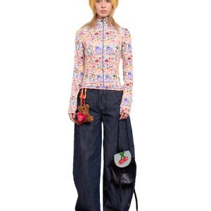 Tight Long Sleeve Knitted Base Layer with Original Rice Base Print - Unique Artist Design for 90s and Y2K Style Fashion