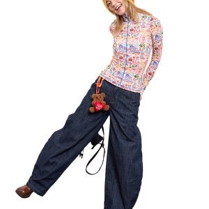 Tight Long Sleeve Knitted Base Layer with Original Rice Base Print - Unique Artist Design for 90s and Y2K Style Fashion