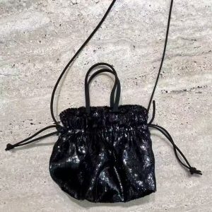 Trendy 2025 Soft Sculpture Mini Bag with Shiny Tassels and Drawstring Closure - Versatile Fashion Accessory