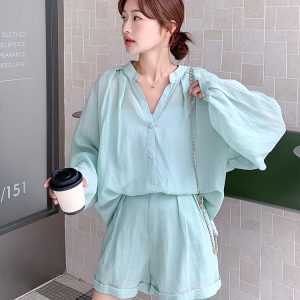 Trendy Age-Reducing Single-Breasted Sun Protection Shirt and Shorts Set for Women - Summer 2025 Two-Piece Outfit