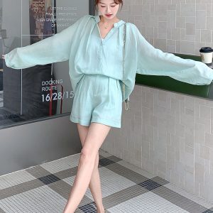 Trendy Age-Reducing Single-Breasted Sun Protection Shirt and Shorts Set for Women - Summer 2025 Two-Piece Outfit