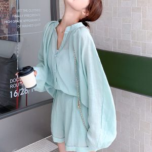 Trendy Age-Reducing Single-Breasted Sun Protection Shirt and Shorts Set for Women - Summer 2025 Two-Piece Outfit