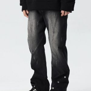 Trendy American High Street Flared Jeans for Men and Women - Loose Fit Button Pants, Y2K Style